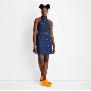 NWT Halter Button Up Denim Mini Dress Size 12